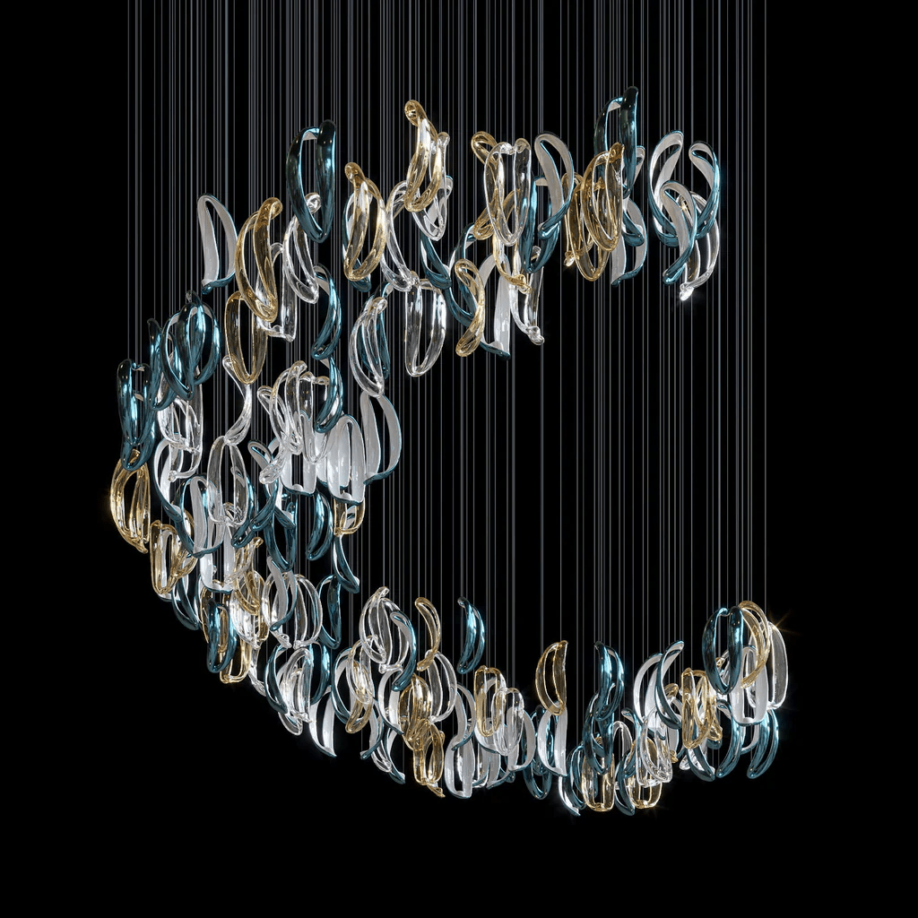 AquaFlux Grand Cascade Ripple-Glas-Kunstwerk Kronleuchter