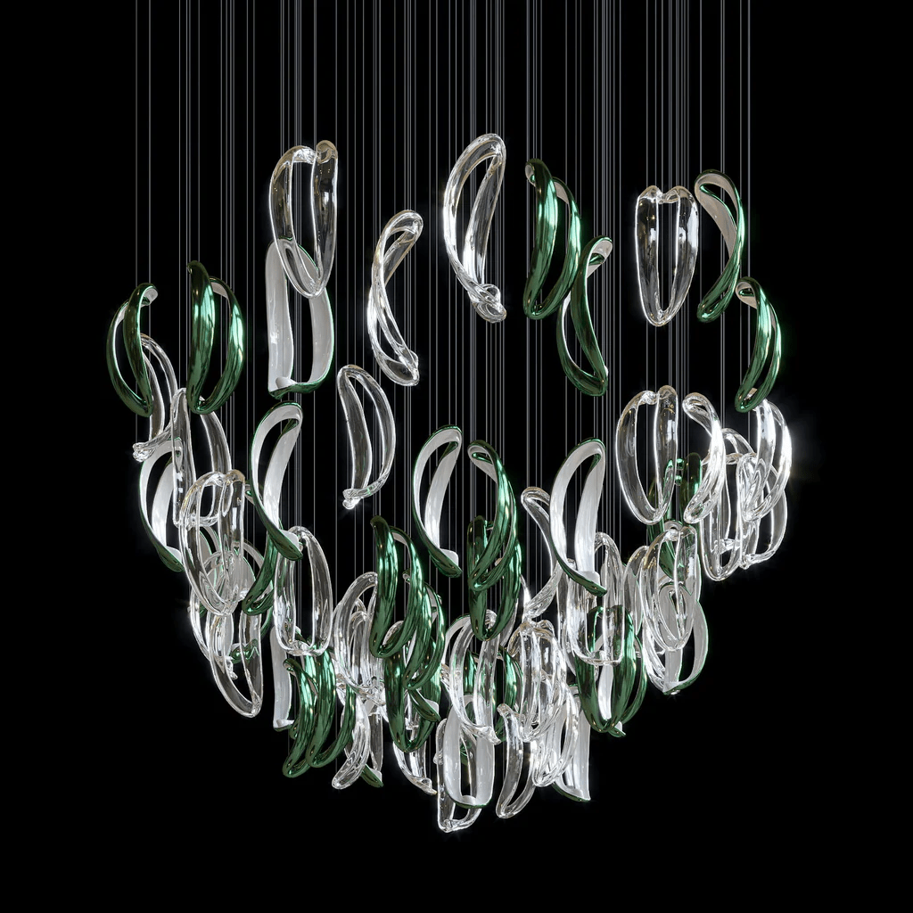 AquaFlux Grand Cascade Ripple-Glas-Kunstwerk Kronleuchter
