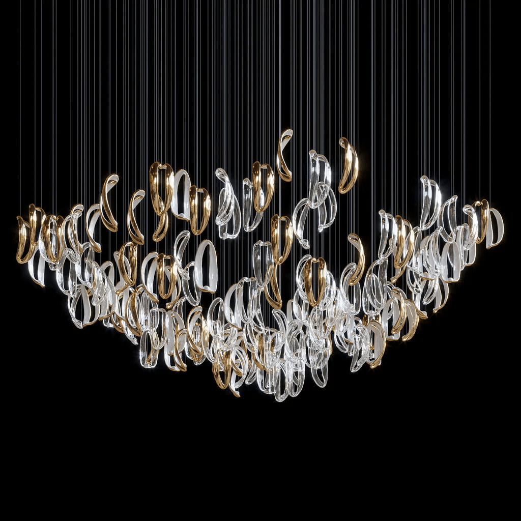 AquaFlux Grand Cascade Ripple-Glas-Kunstwerk Kronleuchter