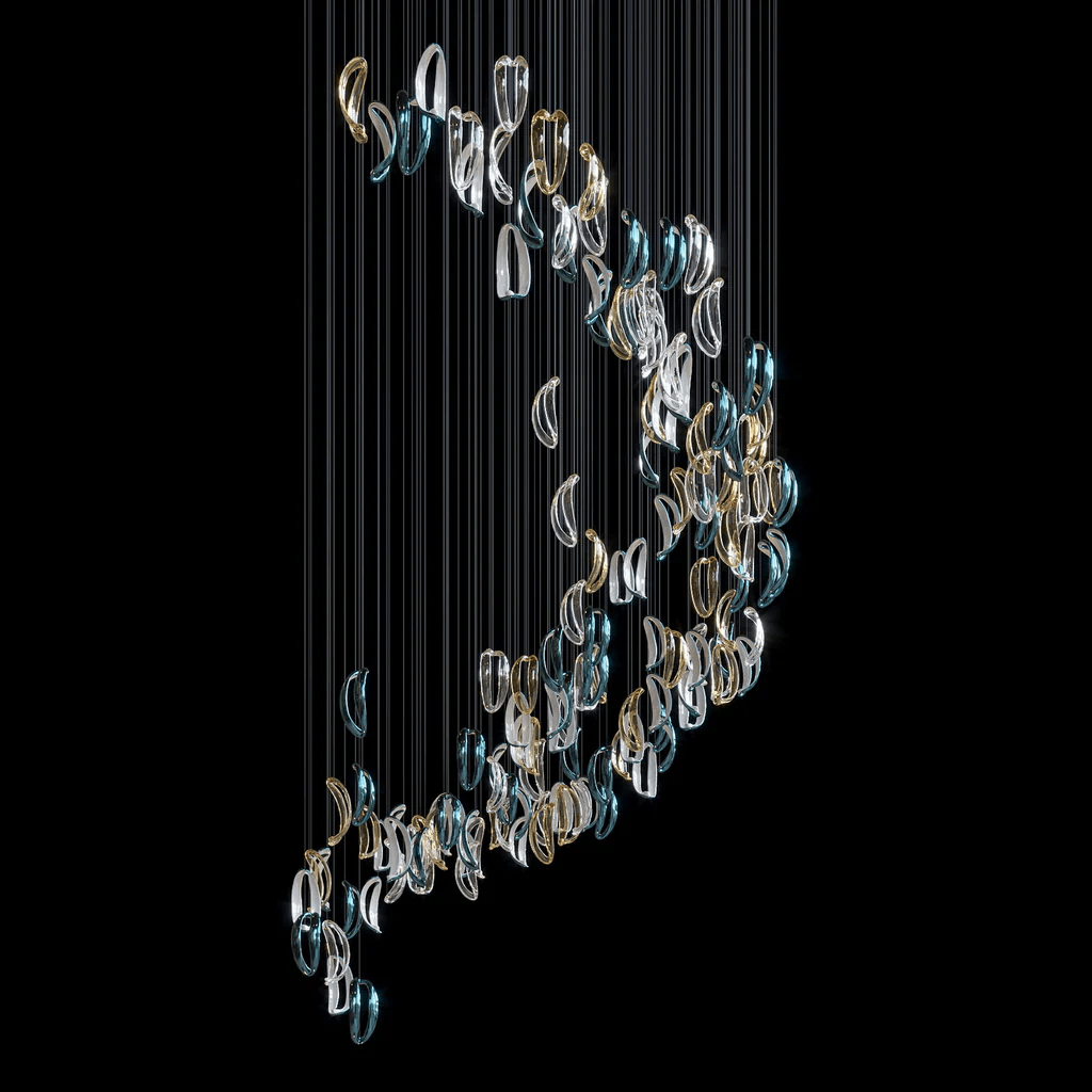 AquaFlux Grand Cascade Ripple-Glas-Kunstwerk Kronleuchter