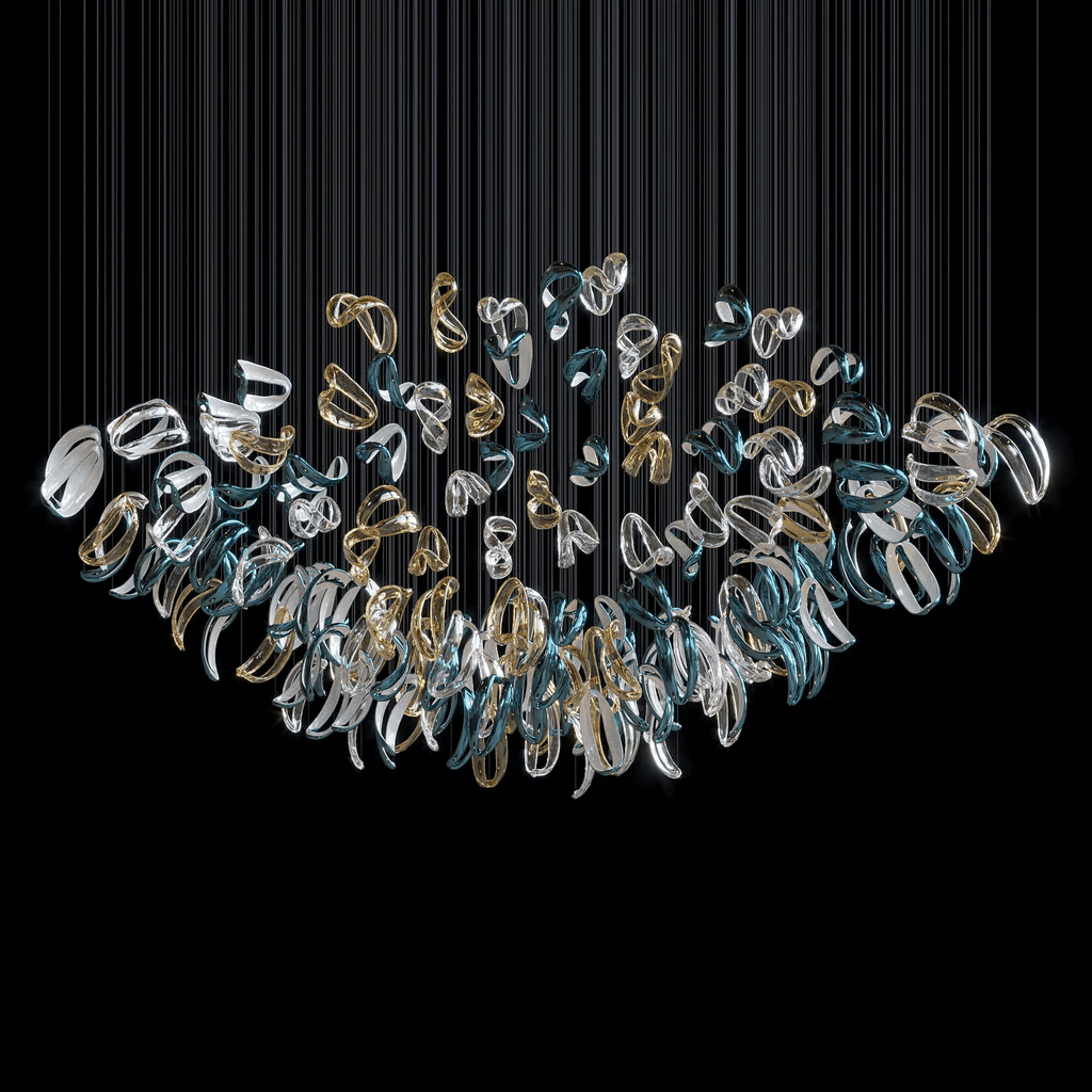 AquaFlux Grand Cascade Ripple-Glas-Kunstwerk Kronleuchter