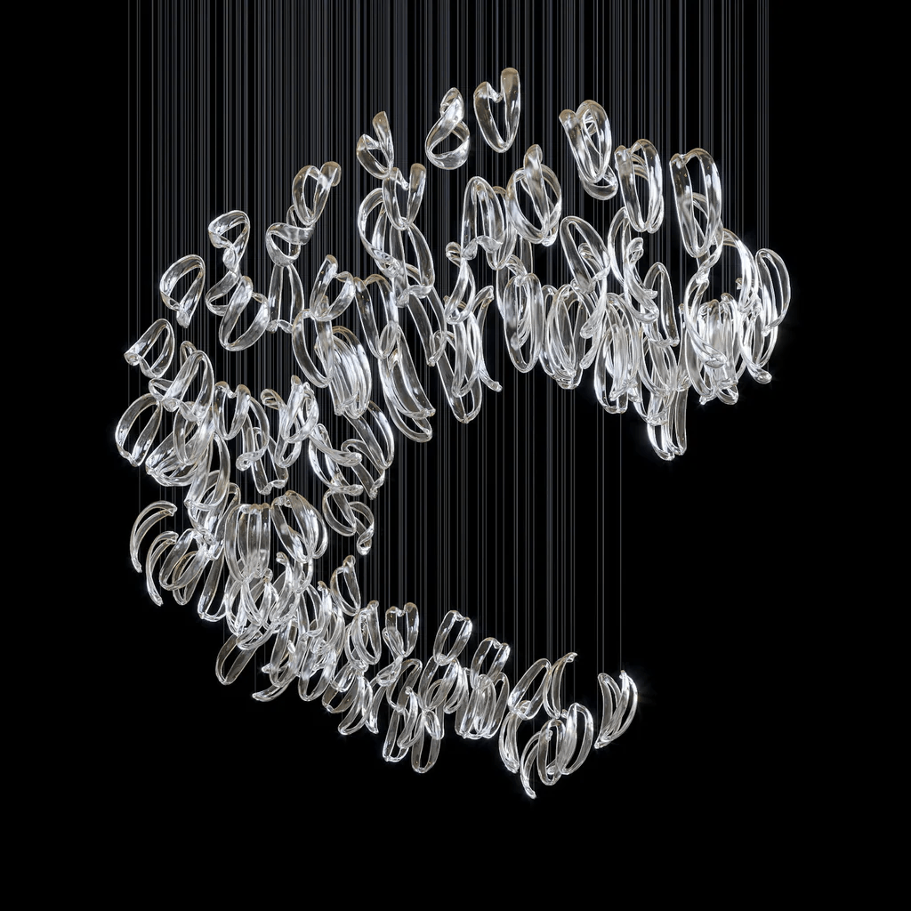 AquaFlux Grand Cascade Ripple-Glas-Kunstwerk Kronleuchter