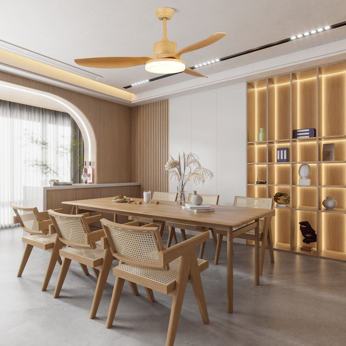 Arysen zeitgenössische Deckenventilator mit Beleuchtung aus Holz