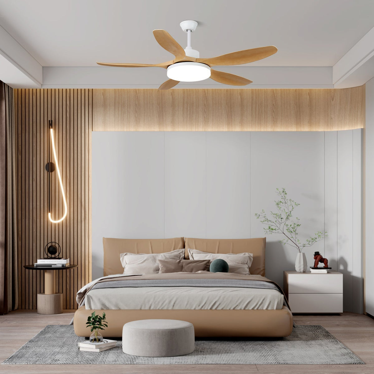 Arysen zeitgenössische Deckenventilator mit Beleuchtung aus Holz