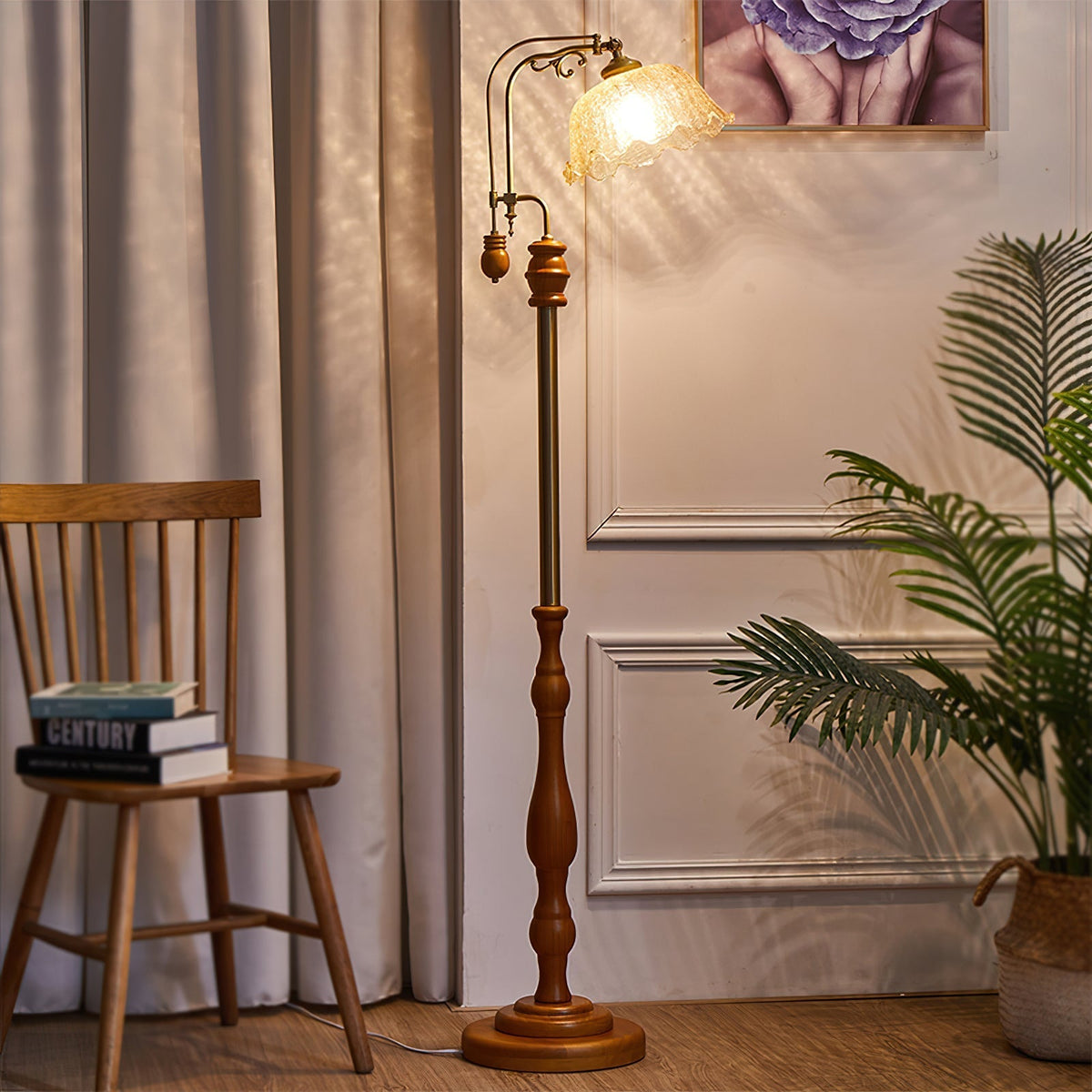 Darisel Stehleuchte aus Holz im Vintage-Stil