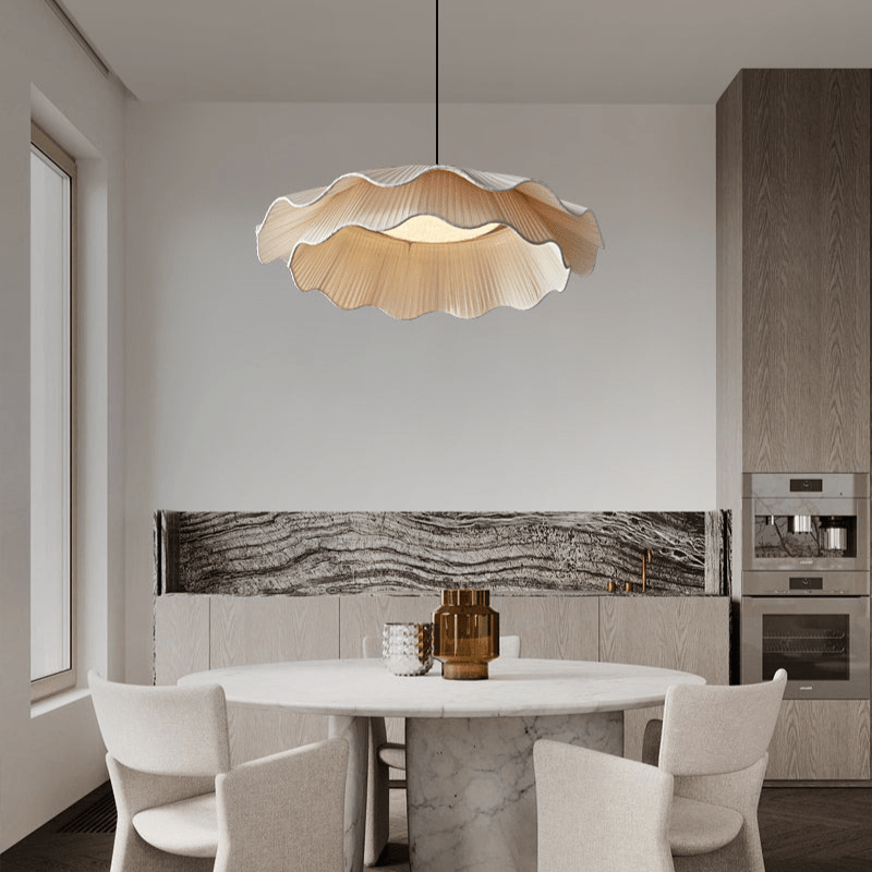 Ellorel Elegance Wave Messing-Stoff Pendelleuchte