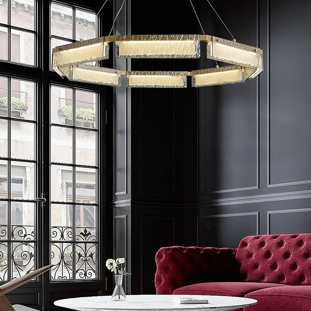 Hexa luxuriöser Kronleuchter aus Glas mit LED