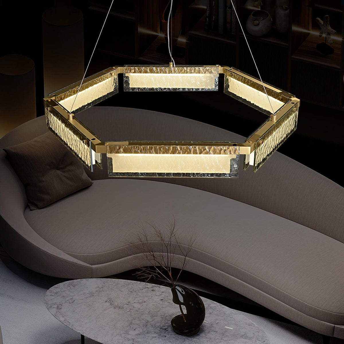 Hexa luxuriöser Kronleuchter aus Glas mit LED