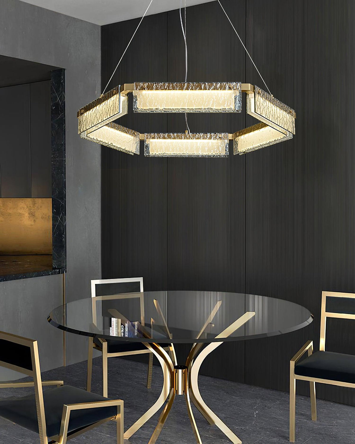 Hexa luxuriöser Kronleuchter aus Glas mit LED