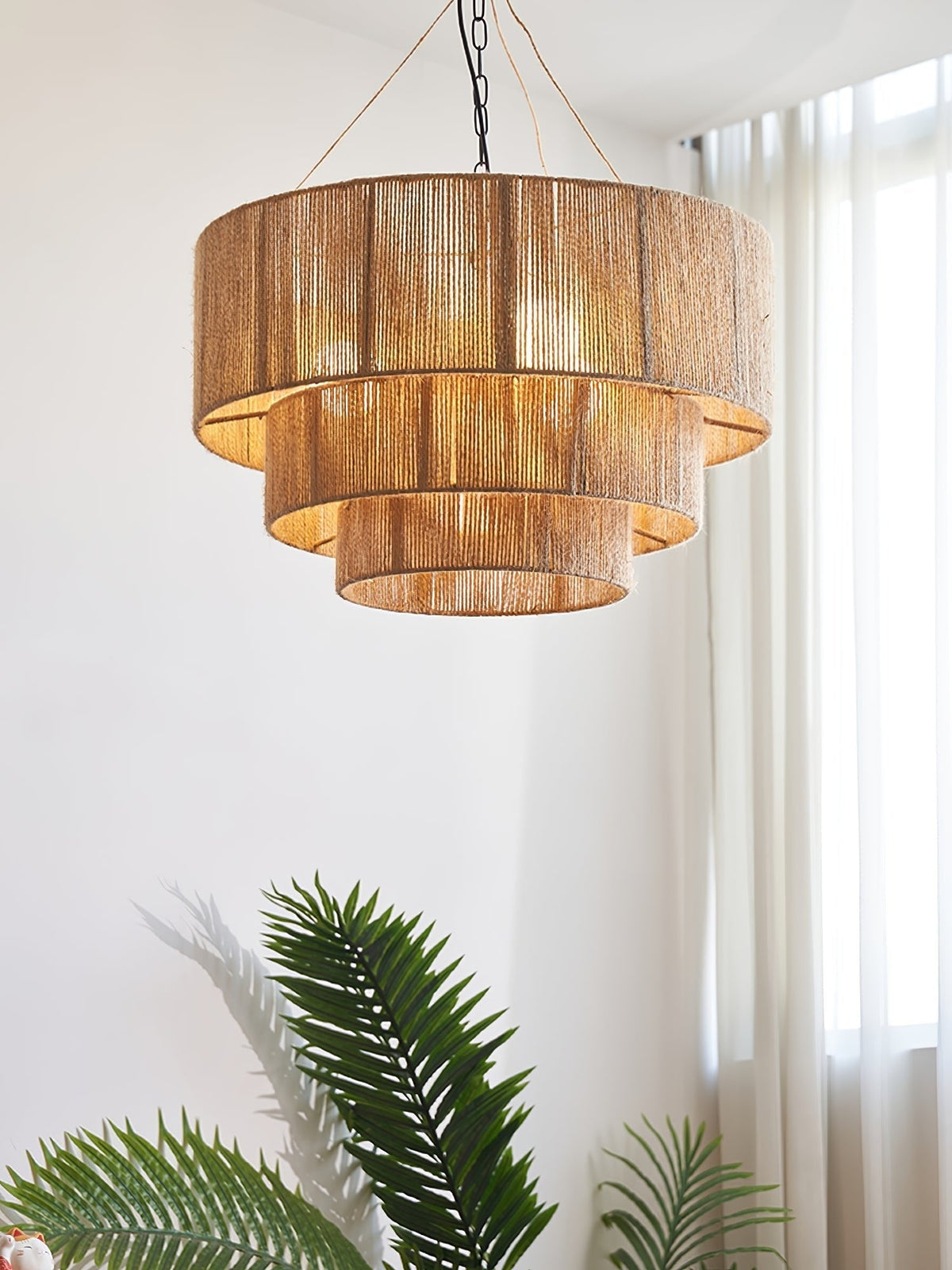 Cascade Pendelleuchte aus Jutefaden im rustikalen Stil