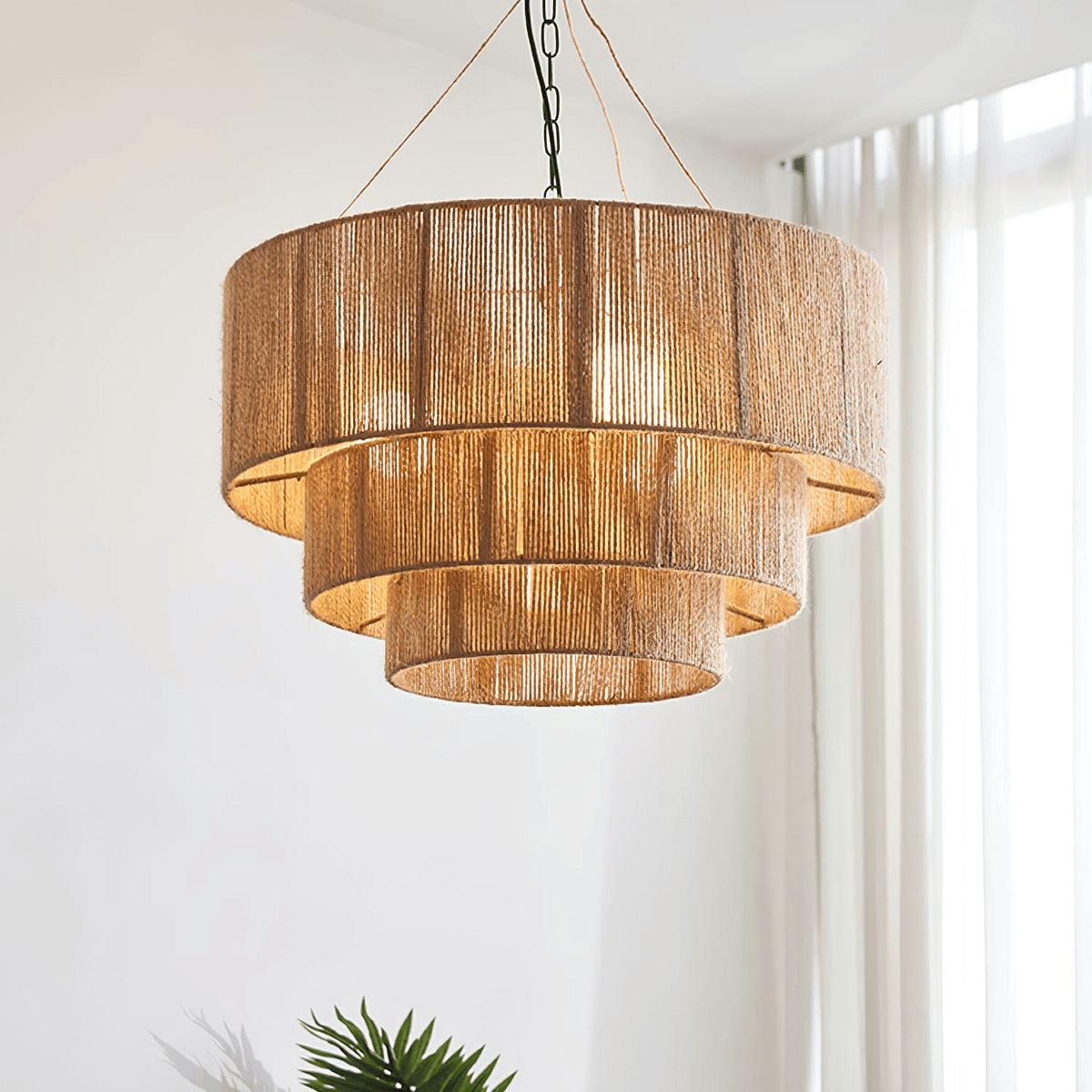 Cascade Pendelleuchte aus Jutefaden im rustikalen Stil