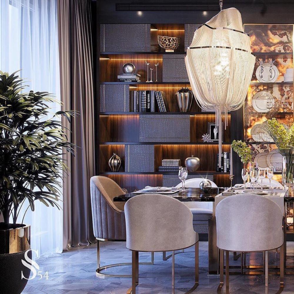 Ardelella Kronleuchter aus Aluminium mit Ketten in glänzendem Nickel
