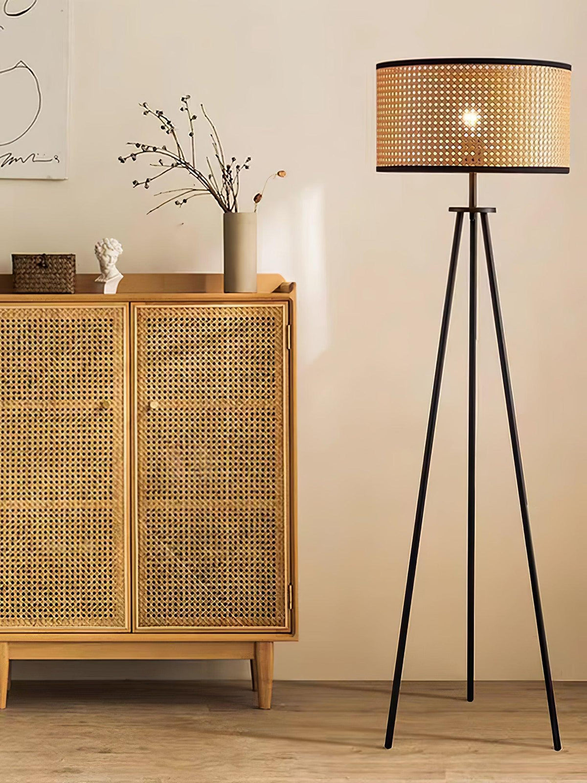 Trio Vintage Bambus-Stehleuchte
