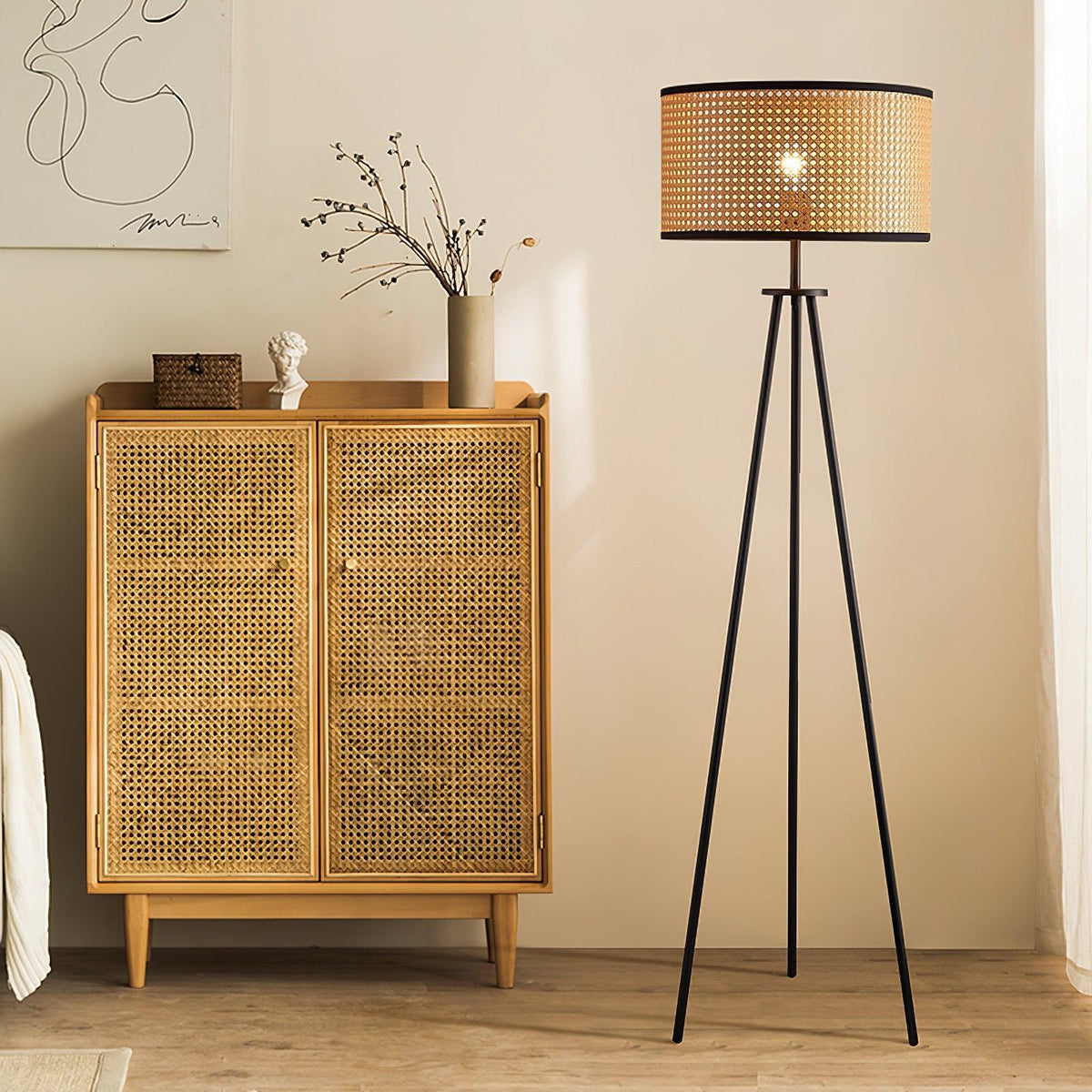 Trio Vintage Bambus-Stehleuchte