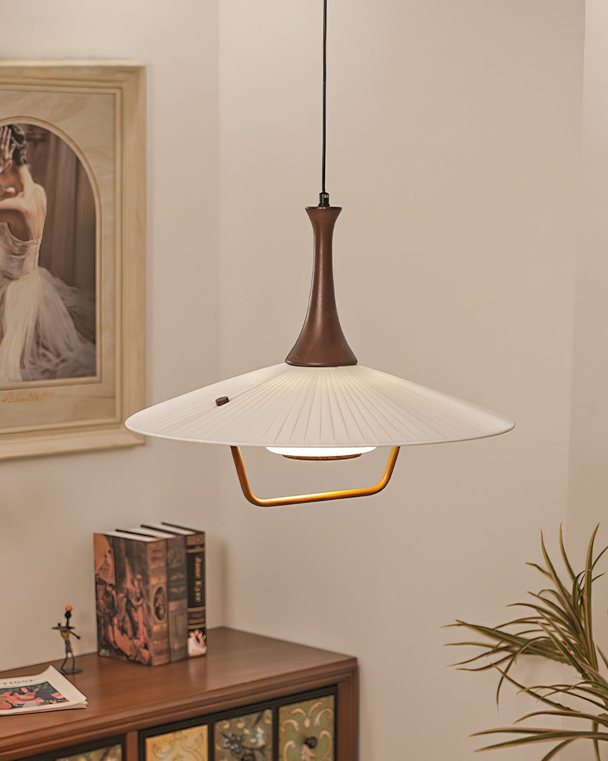 Vionne Pendelleuchte aus Holz und Weiß im Mid-Century-Stil