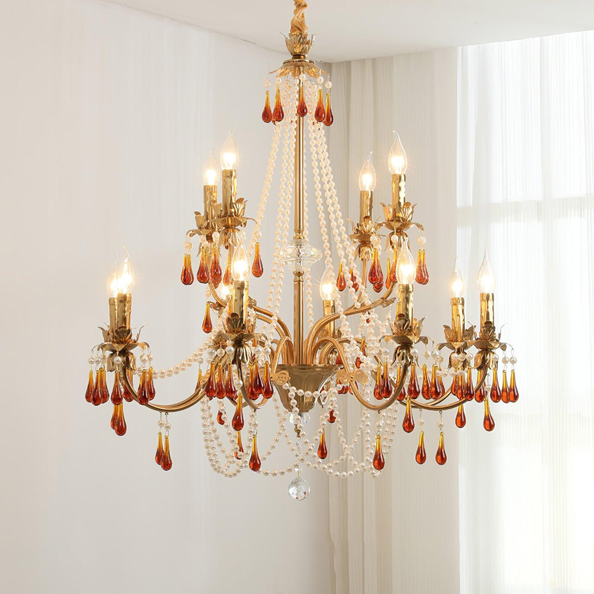 Ormirara Kronleuchter aus Bernsteinfarbenem Kristall im postmodernen Luxus-Stil