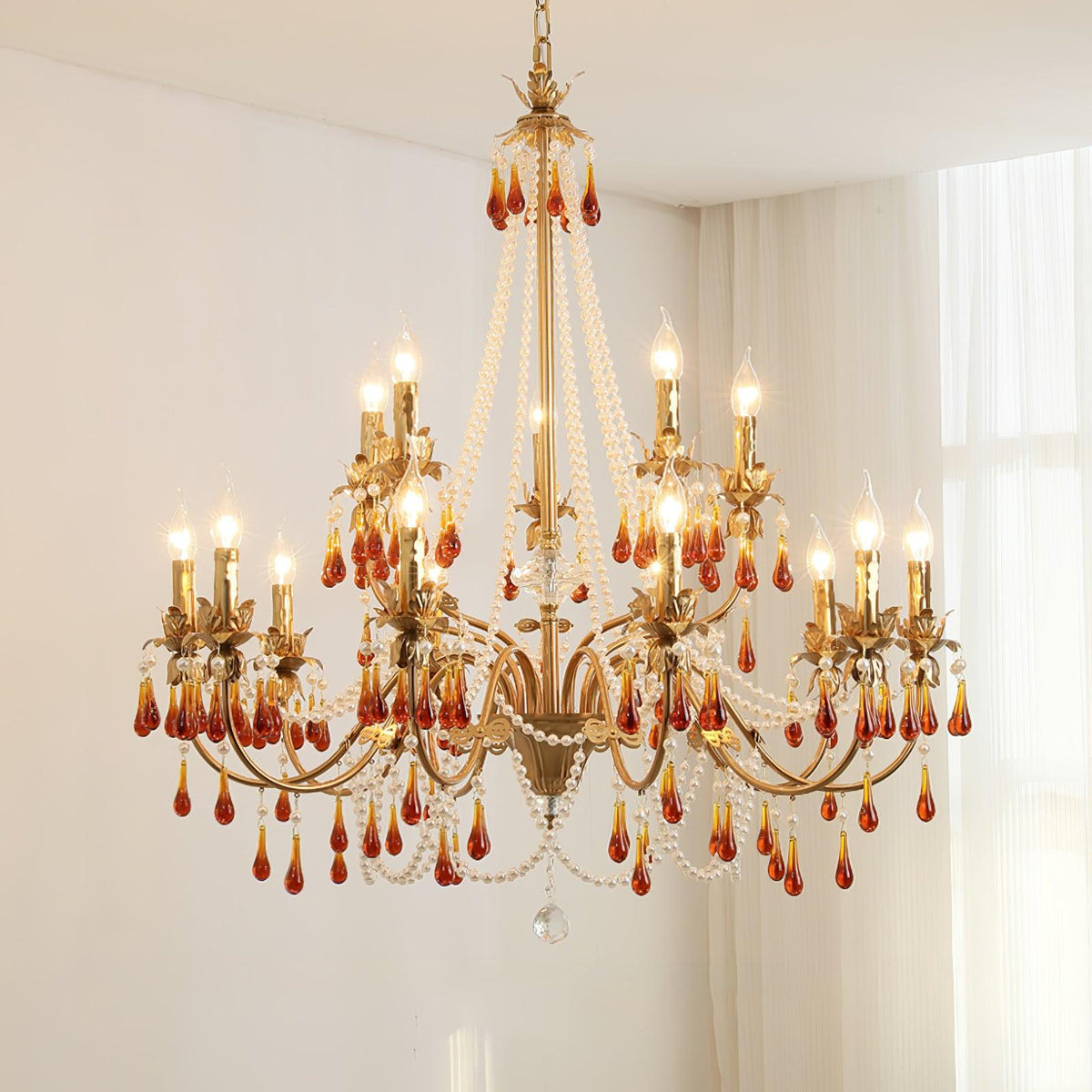 Ormirara Kronleuchter aus Bernsteinfarbenem Kristall im postmodernen Luxus-Stil