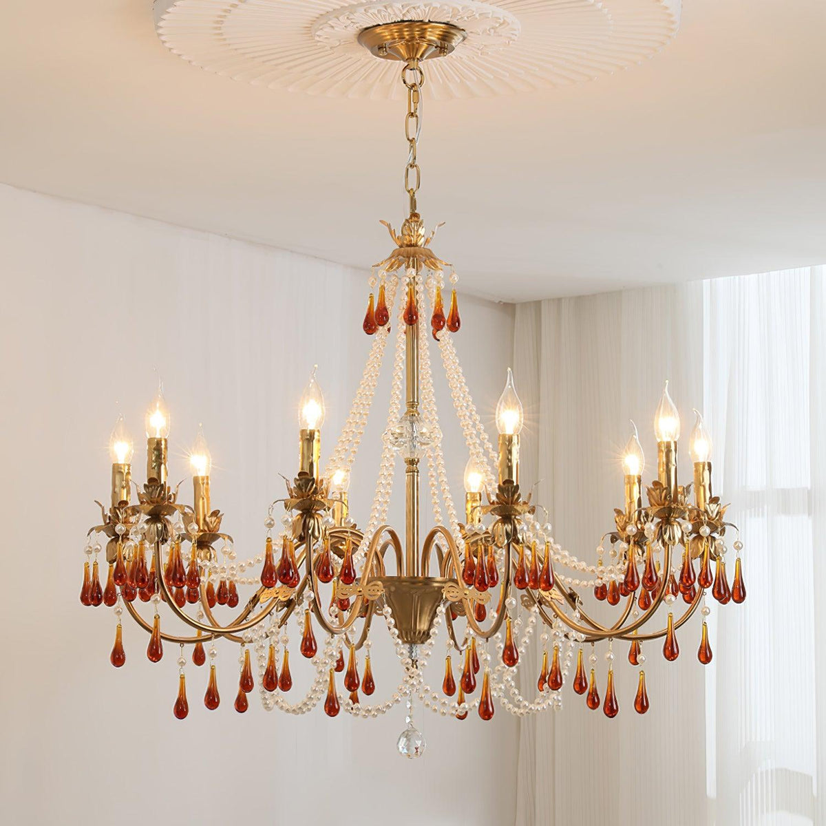 Ormirara Kronleuchter aus Bernsteinfarbenem Kristall im postmodernen Luxus-Stil