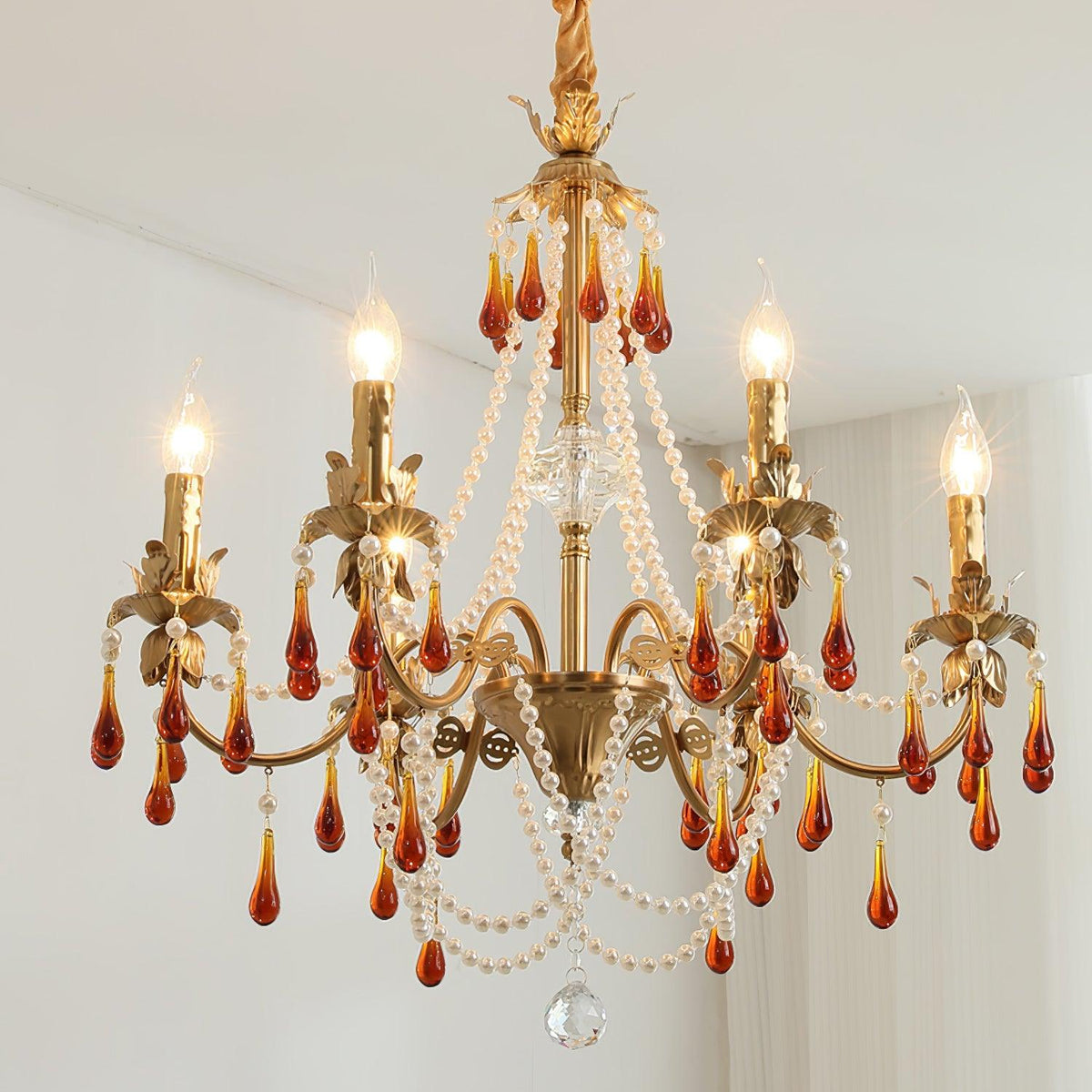 Ormirara Kronleuchter aus Bernsteinfarbenem Kristall im postmodernen Luxus-Stil