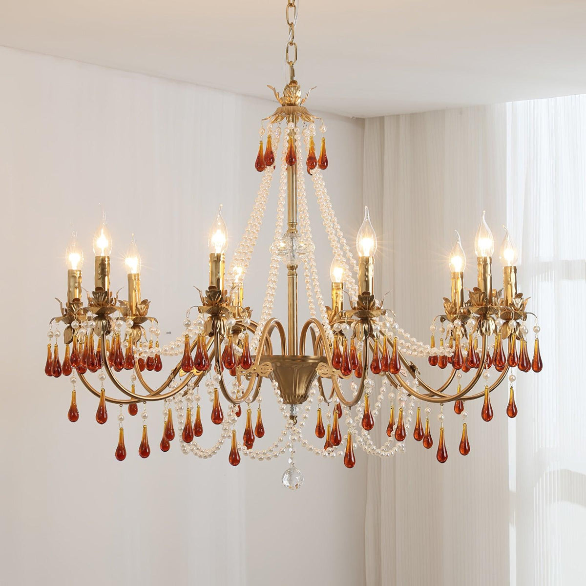 Ormirara Kronleuchter aus Bernsteinfarbenem Kristall im postmodernen Luxus-Stil