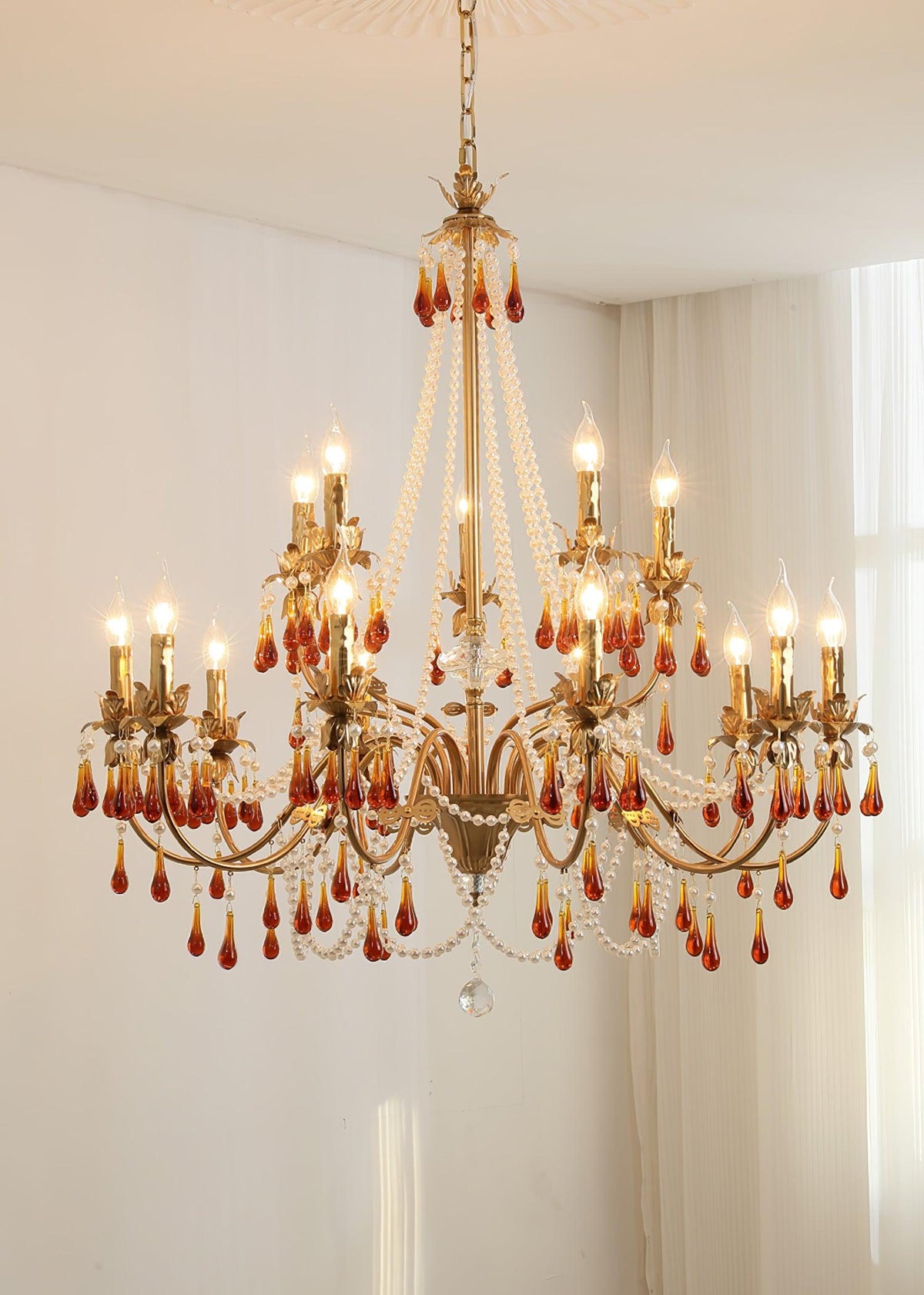 Ormirara Kronleuchter aus Bernsteinfarbenem Kristall im postmodernen Luxus-Stil