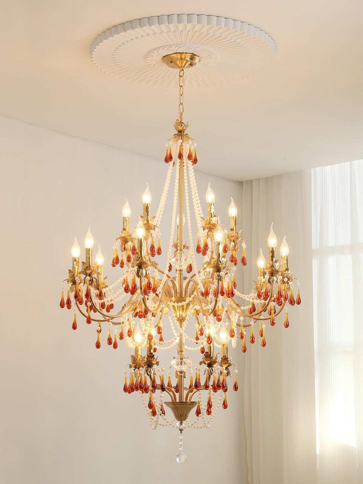 Ormirara Kronleuchter aus Bernsteinfarbenem Kristall im postmodernen Luxus-Stil