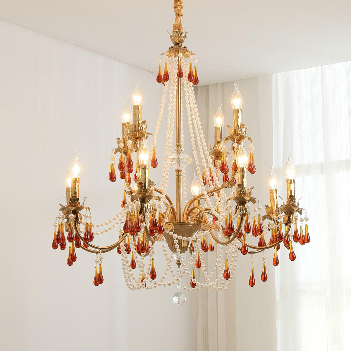 Ormirara Kronleuchter aus Bernsteinfarbenem Kristall im postmodernen Luxus-Stil