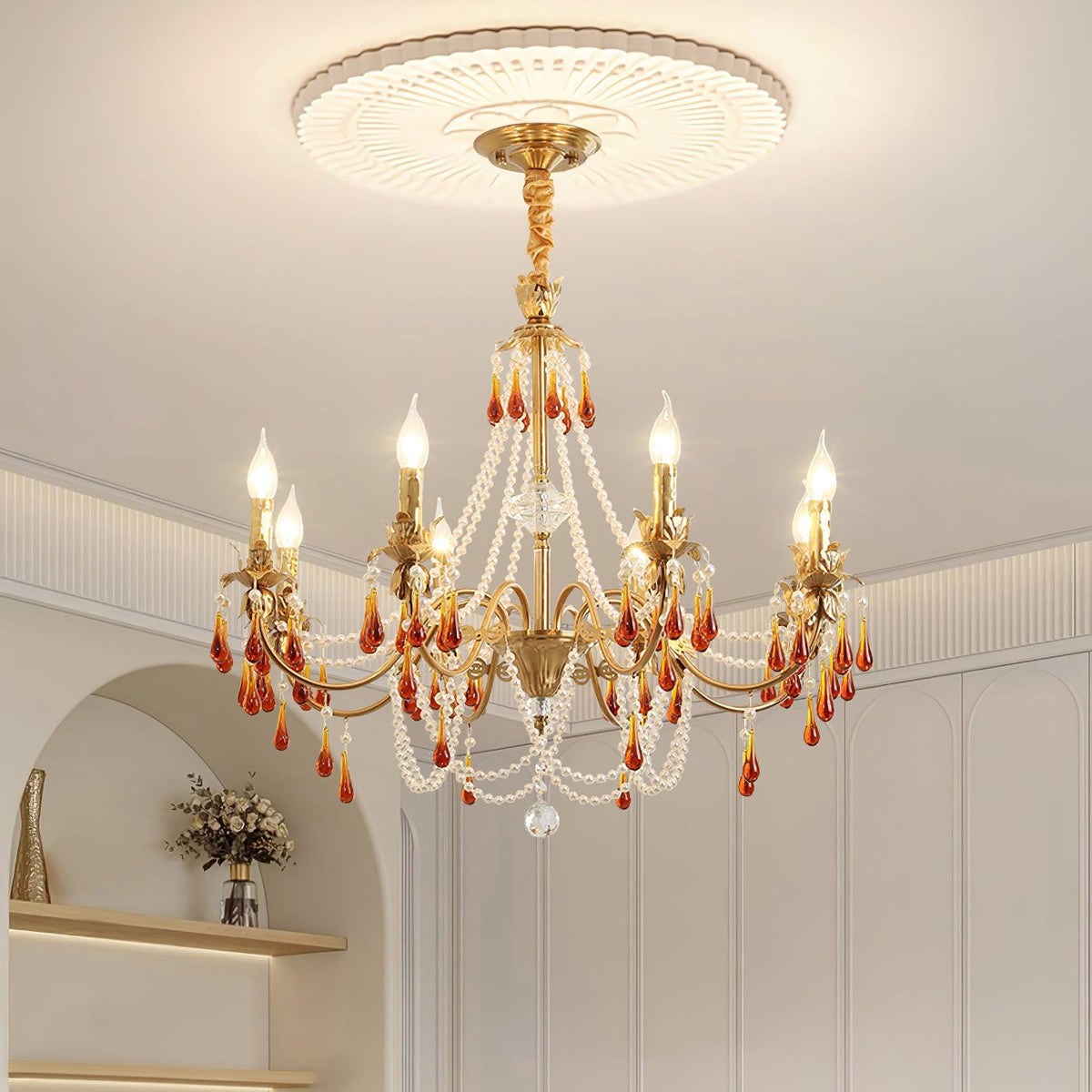 Ormirara Kronleuchter aus Bernsteinfarbenem Kristall im postmodernen Luxus-Stil