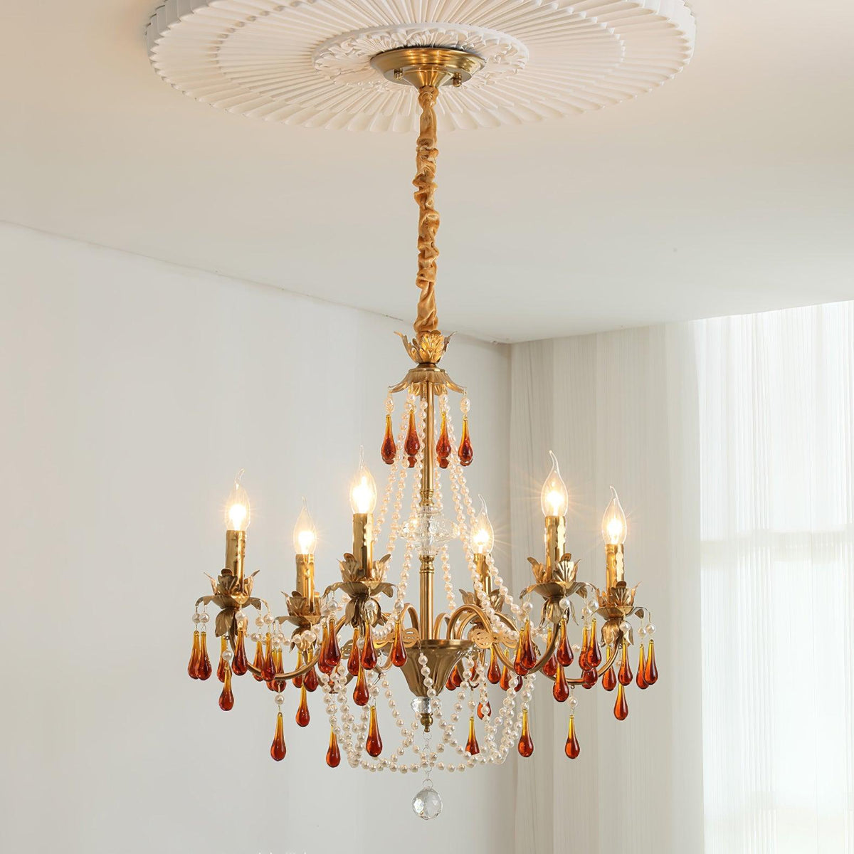 Ormirara Kronleuchter aus Bernsteinfarbenem Kristall im postmodernen Luxus-Stil