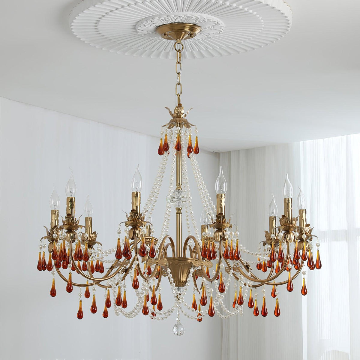 Ormirara Kronleuchter aus Bernsteinfarbenem Kristall im postmodernen Luxus-Stil