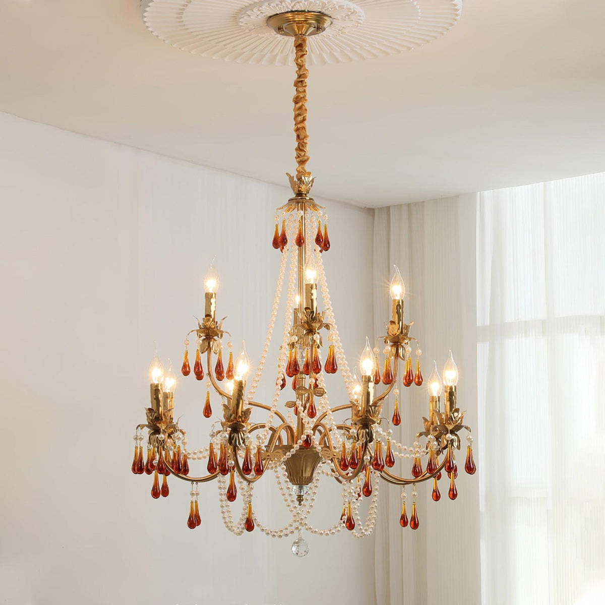 Ormirara Kronleuchter aus Bernsteinfarbenem Kristall im postmodernen Luxus-Stil