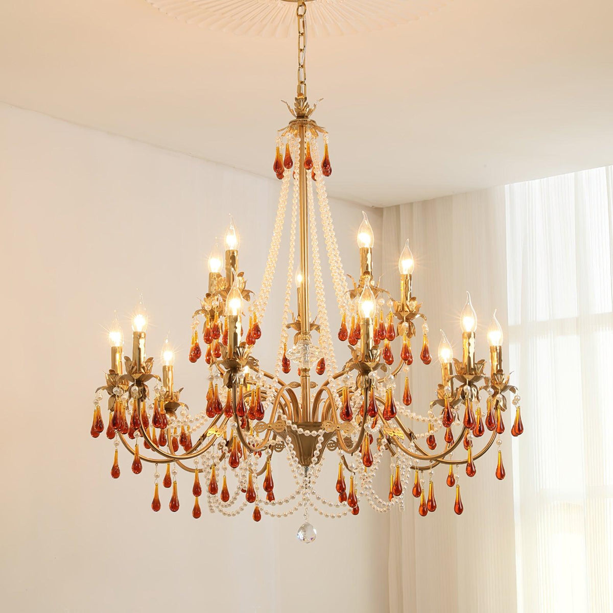Ormirara Kronleuchter aus Bernsteinfarbenem Kristall im postmodernen Luxus-Stil