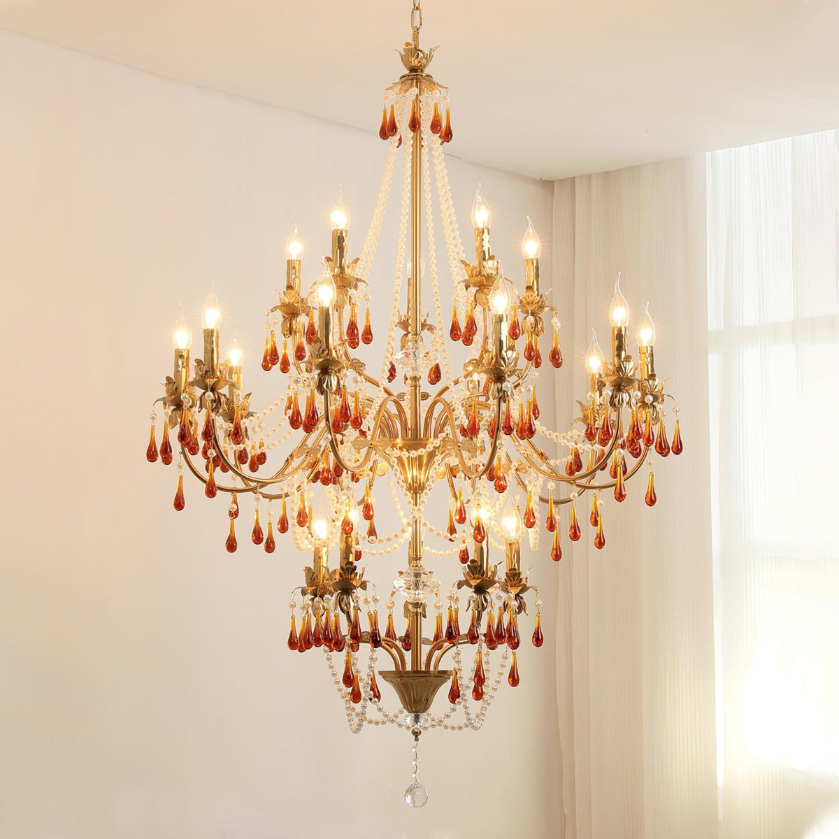 Ormirara Kronleuchter aus Bernsteinfarbenem Kristall im postmodernen Luxus-Stil