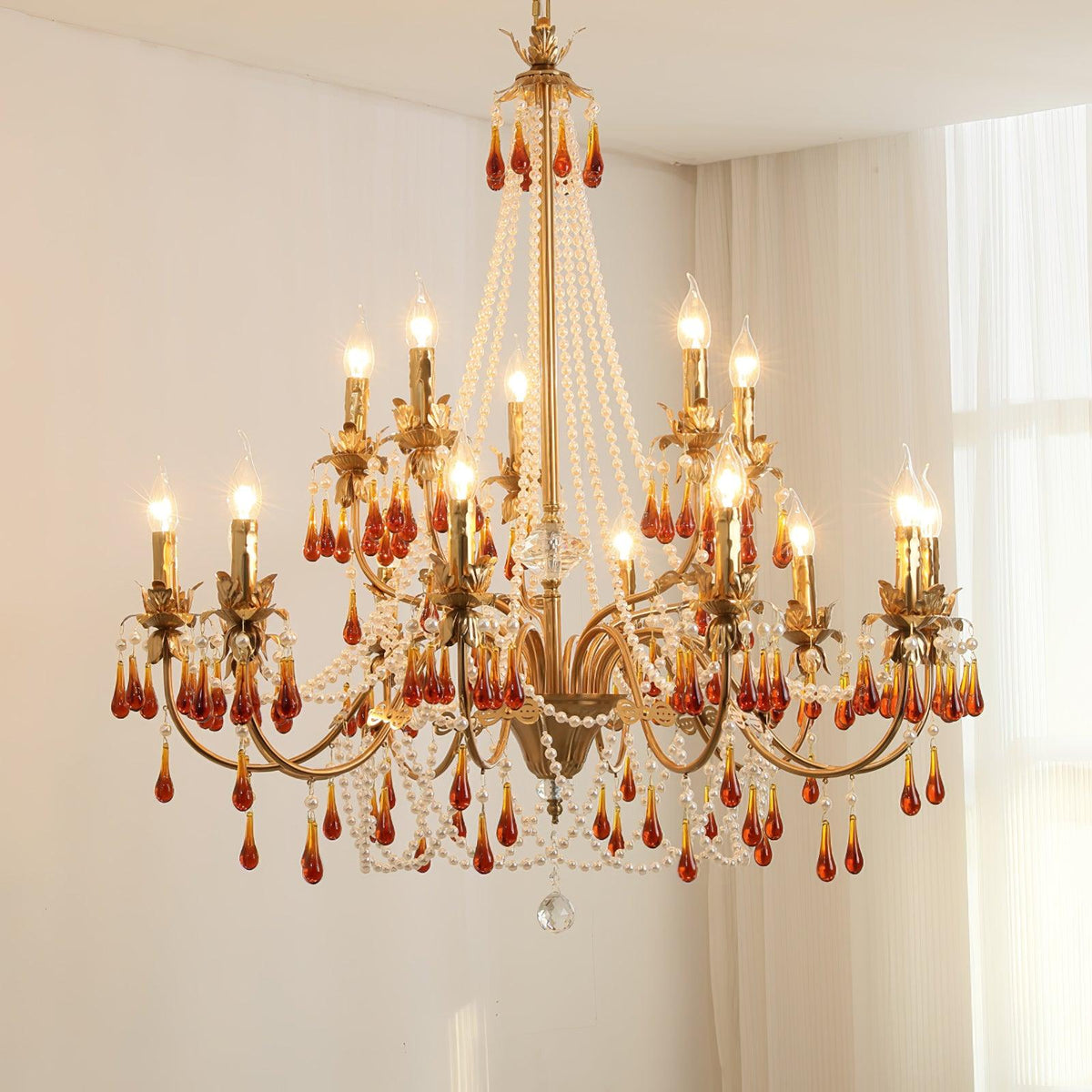 Ormirara Kronleuchter aus Bernsteinfarbenem Kristall im postmodernen Luxus-Stil