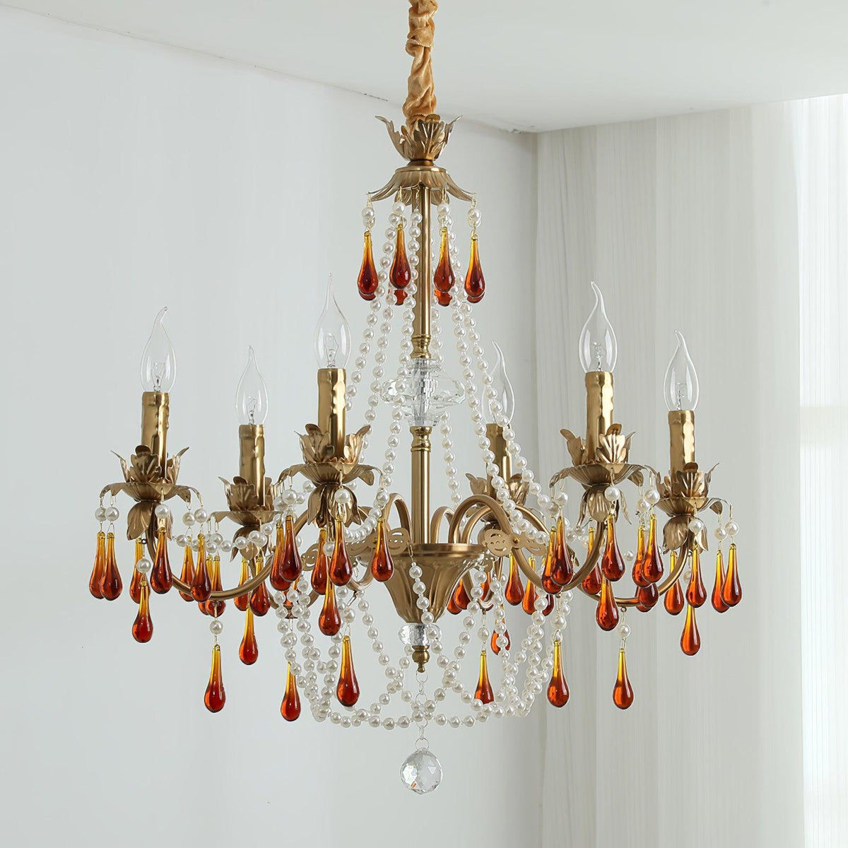 Ormirara Kronleuchter aus Bernsteinfarbenem Kristall im postmodernen Luxus-Stil