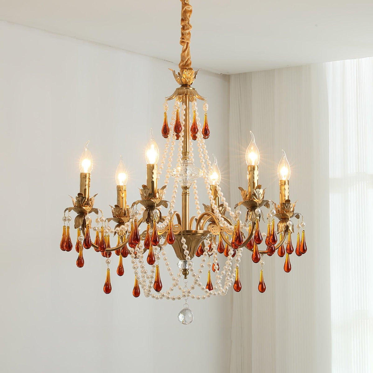 Ormirara Kronleuchter aus Bernsteinfarbenem Kristall im postmodernen Luxus-Stil