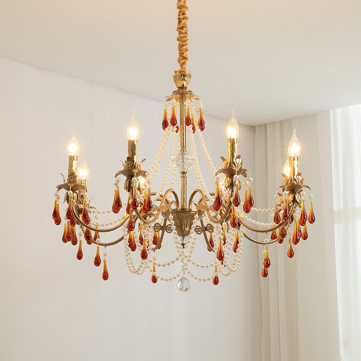 Ormirara Kronleuchter aus Bernsteinfarbenem Kristall im postmodernen Luxus-Stil