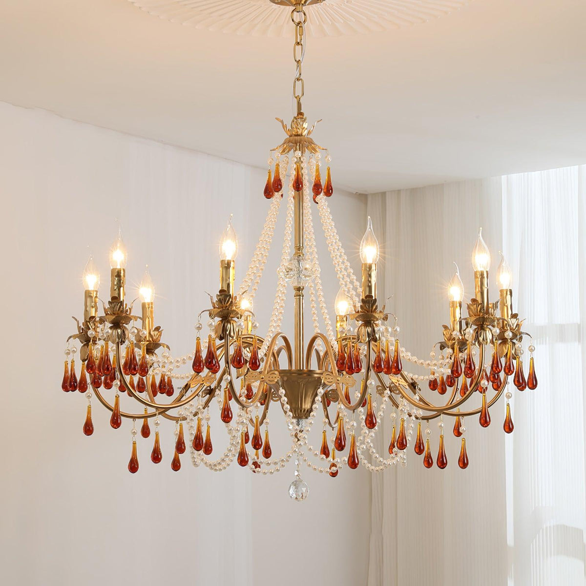 Ormirara Kronleuchter aus Bernsteinfarbenem Kristall im postmodernen Luxus-Stil