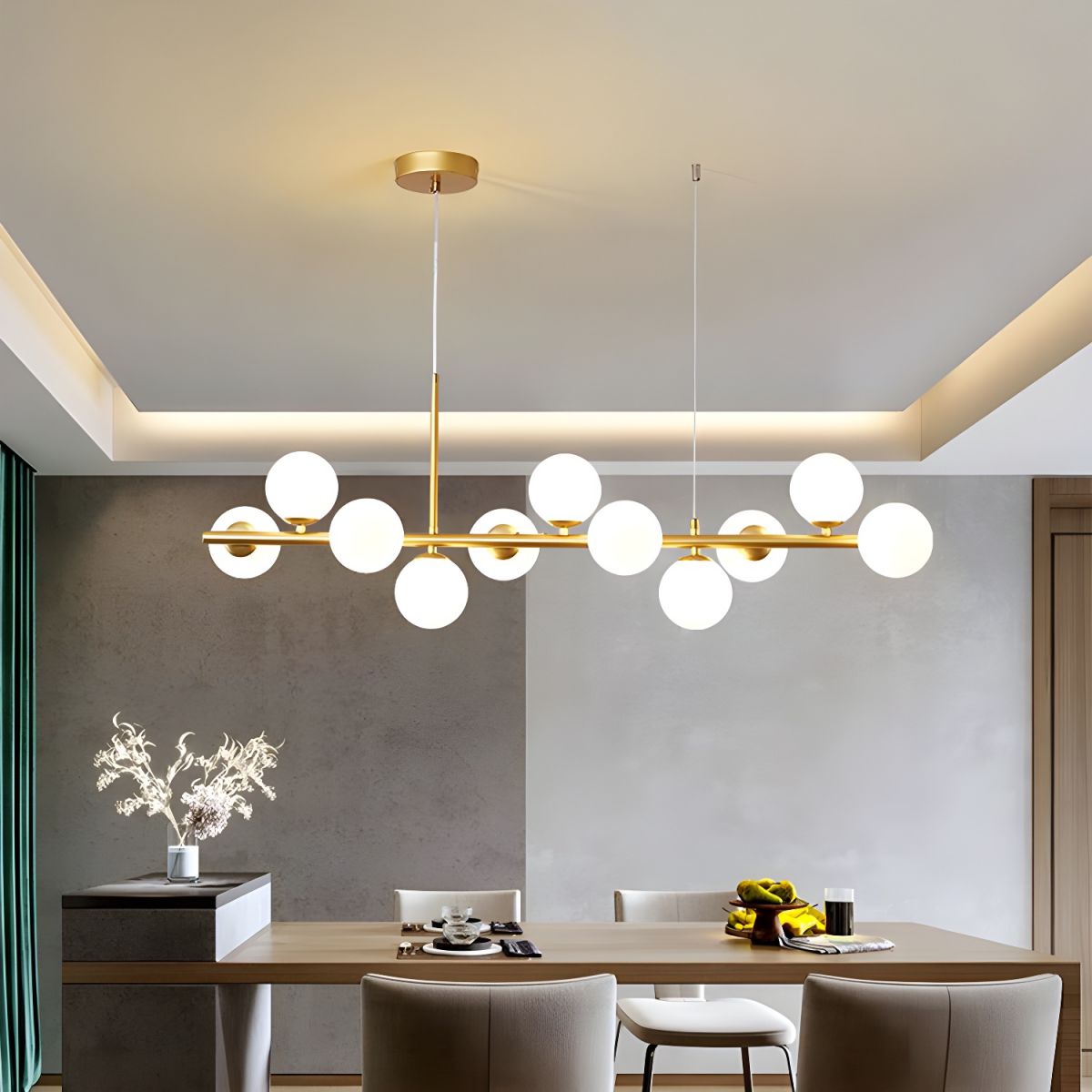 Lioroora Kronleuchter Glas Kugel Gold 12-Light