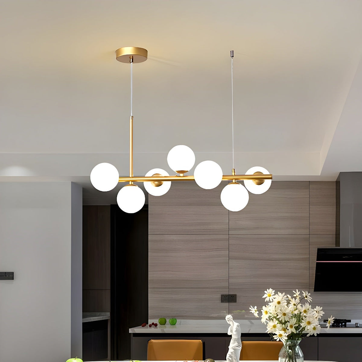 Lioroora Kronleuchter Glas Kugel Gold 12-Light
