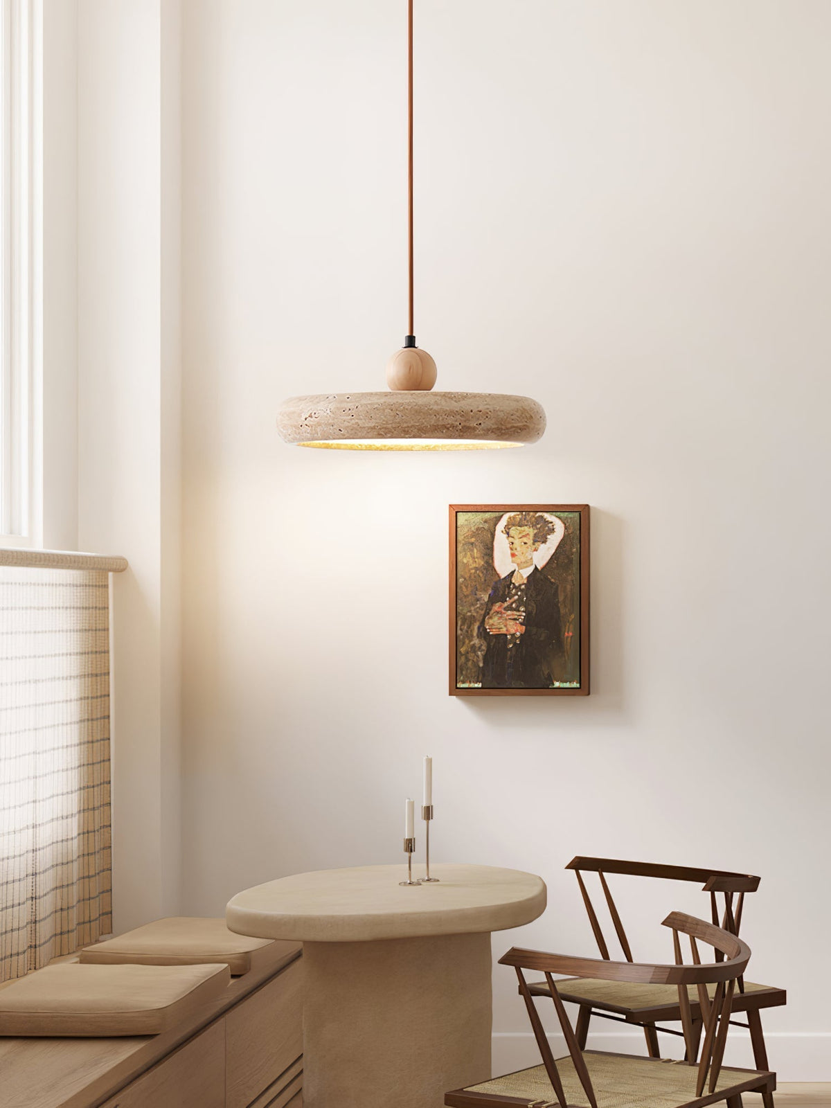 Noraraine Minimalistische Travertin-Pendelleuchte in Gelb