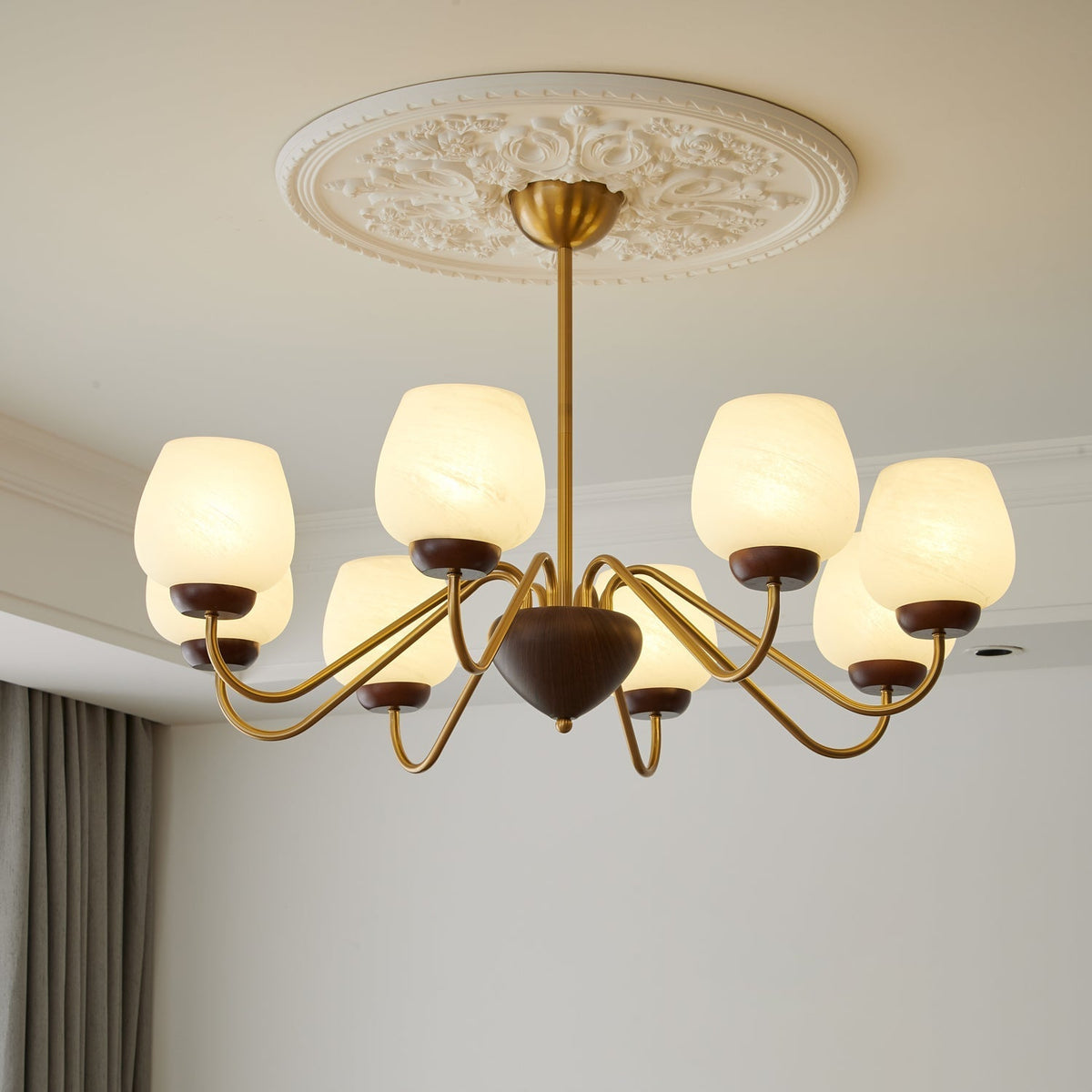 Sytheiel Premium Elegance Kronleuchter aus Holz und Glas