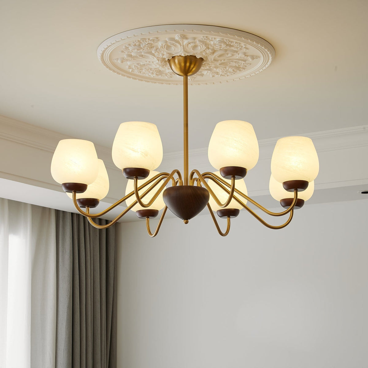 Sytheiel Premium Elegance Kronleuchter aus Holz und Glas