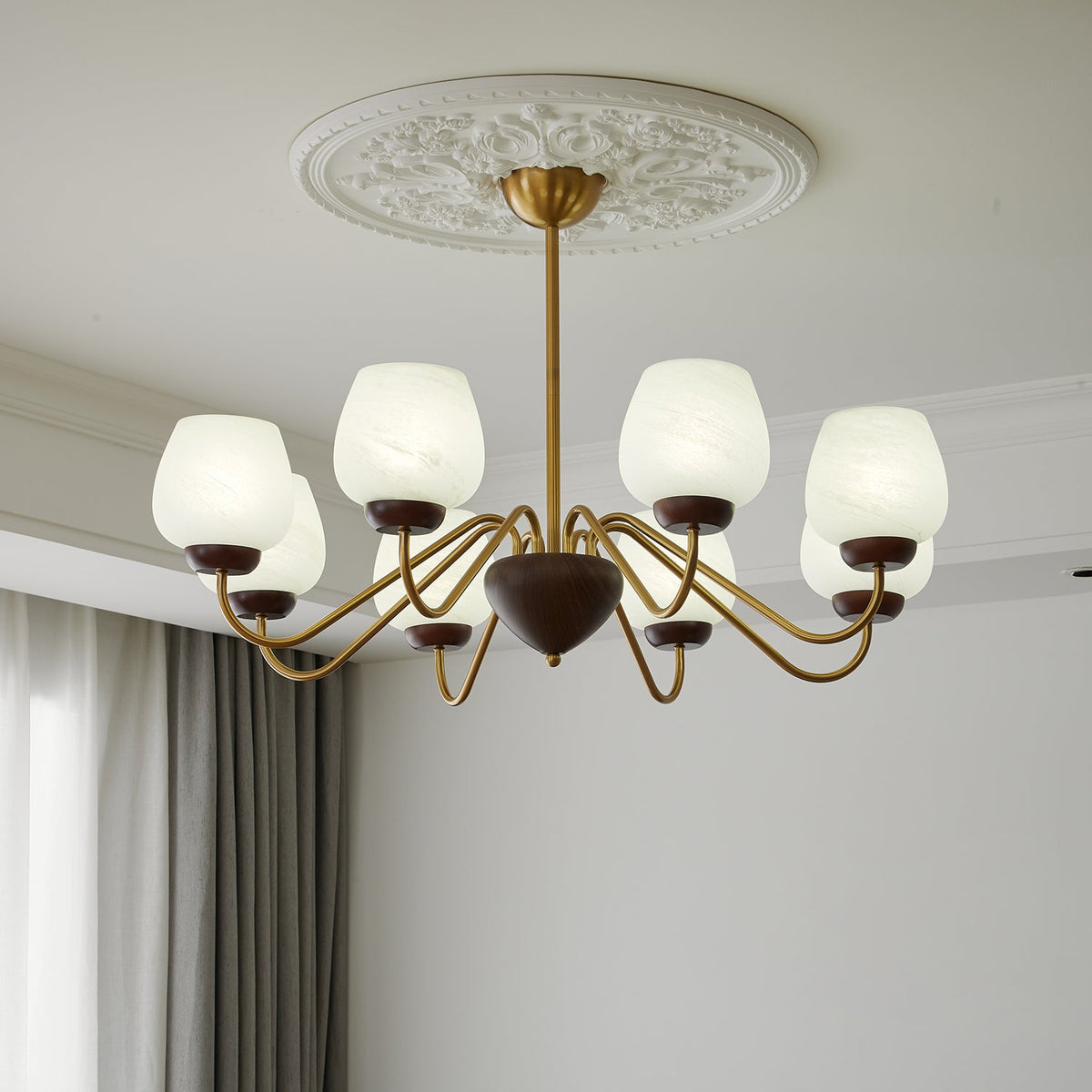Sytheiel Premium Elegance Kronleuchter aus Holz und Glas