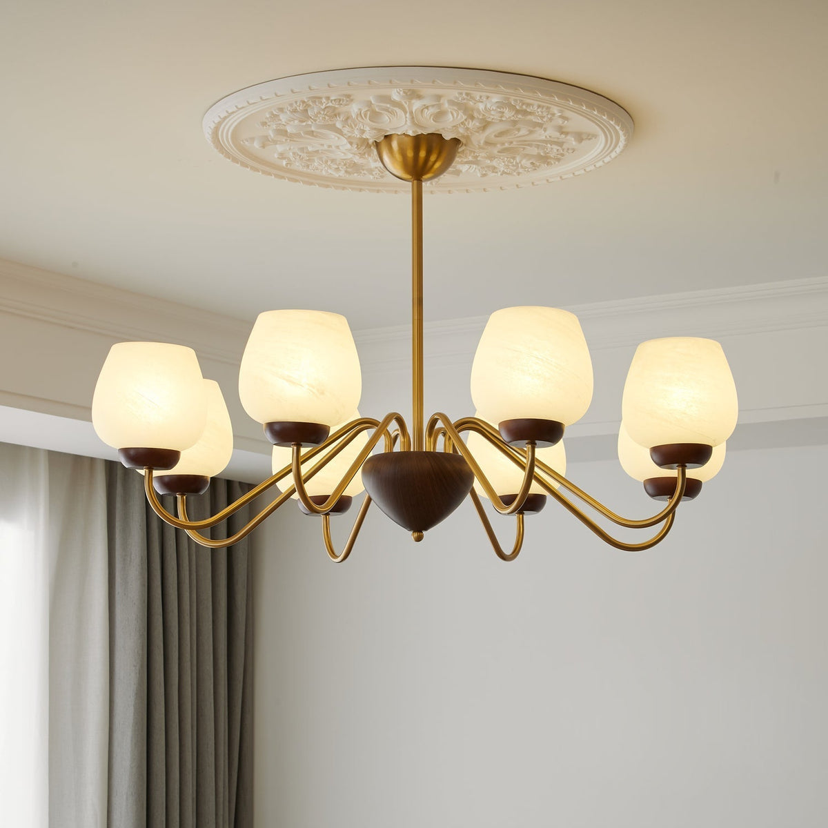 Sytheiel Premium Elegance Kronleuchter aus Holz und Glas