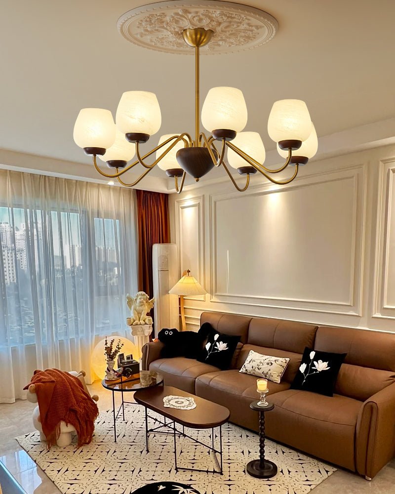 Sytheiel Premium Elegance Kronleuchter aus Holz und Glas