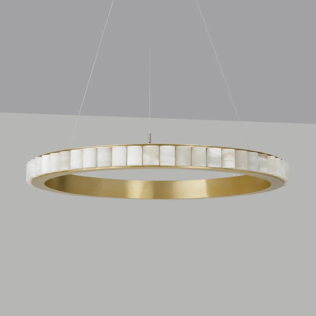 Lyra Kronleuchter aus Edelstahl in Alabaster, postmodern luxuriös