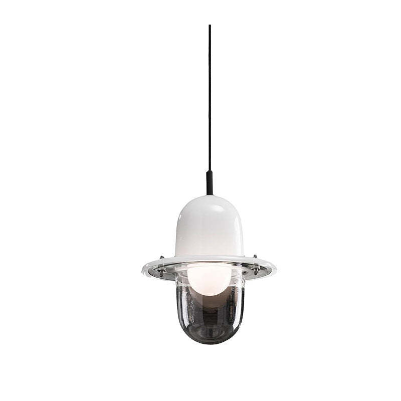Avi Post Moderne Hutglas Pendelleuchte, Weiß/Schwarz/Klar