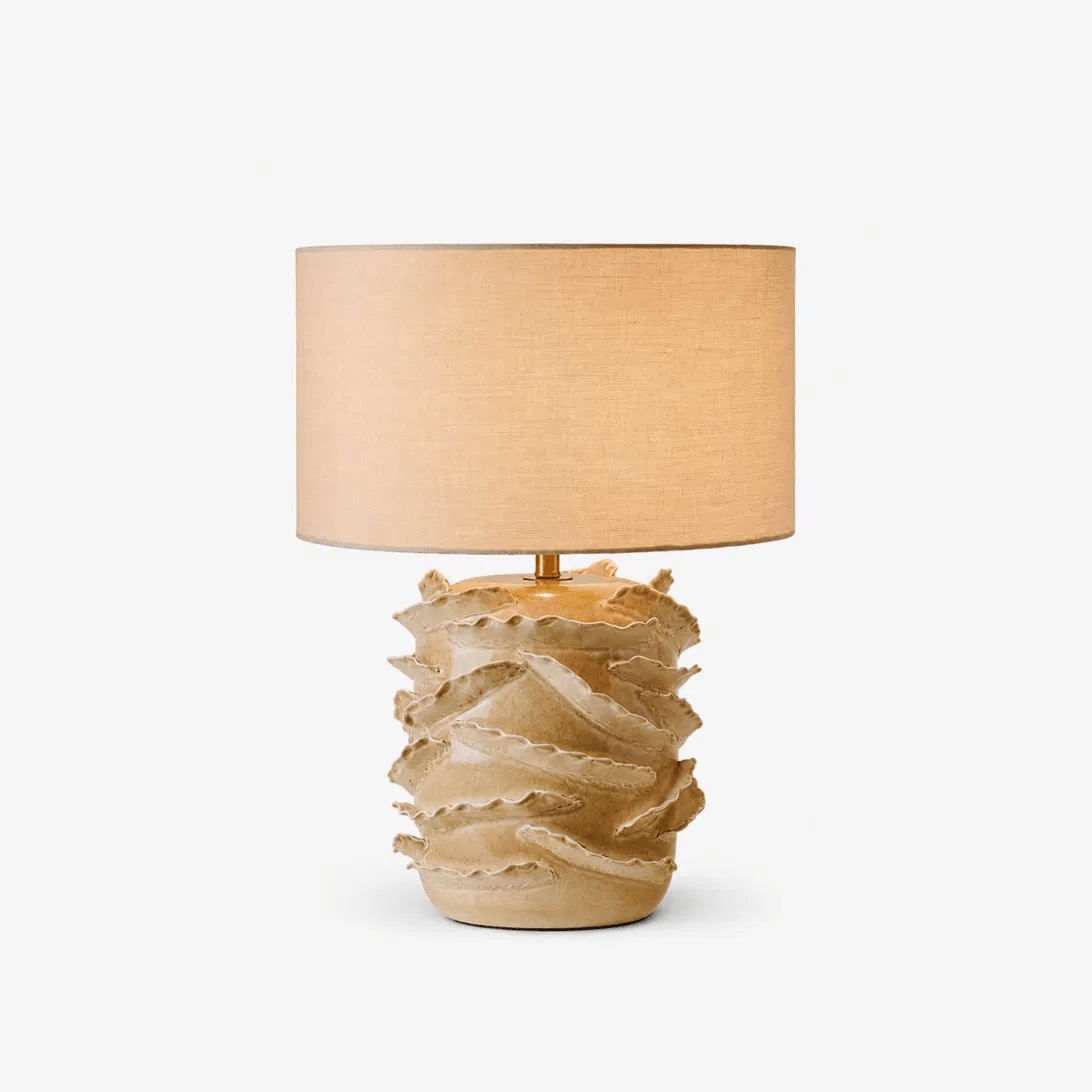 Rosalinde Keramik-Tischleuchte Beige Trommelform Wabi-Sabi Minimalistisch für Wohnzimmer oder Schlafzimmer