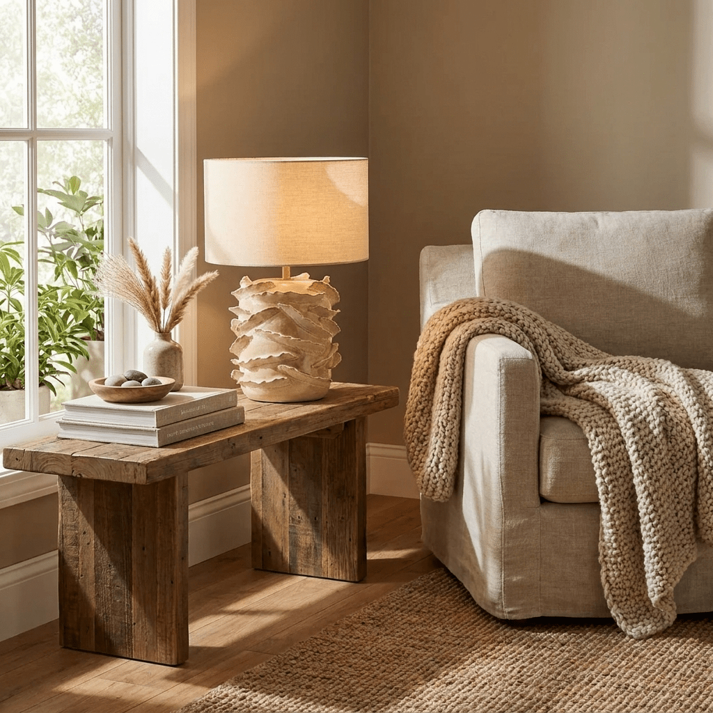 Rosalinde Keramik-Tischleuchte Beige Trommelform Wabi-Sabi Minimalistisch für Wohnzimmer oder Schlafzimmer